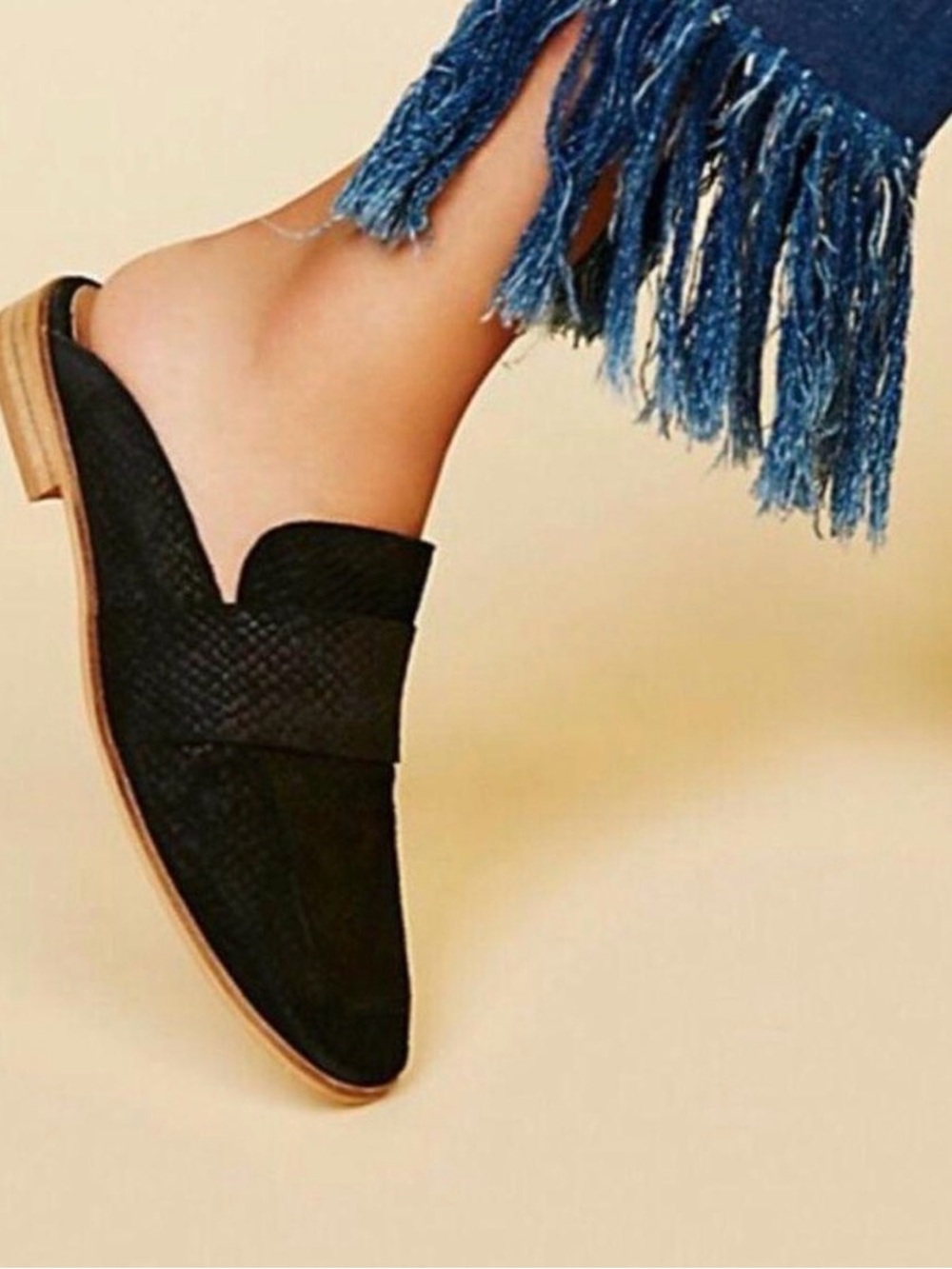 Free People Black Textured Slip-On Mule Loafers